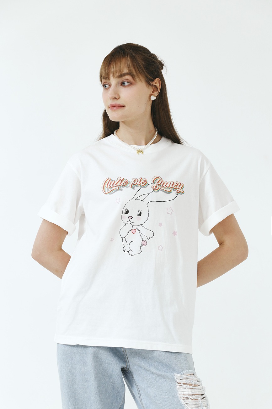 Tシャツ・カットソー Cutie Pie Bunny Digital Printing T-shirt_White Cutie Pie Bunny Digital Printing T-shirt_White - Julianne Daisy