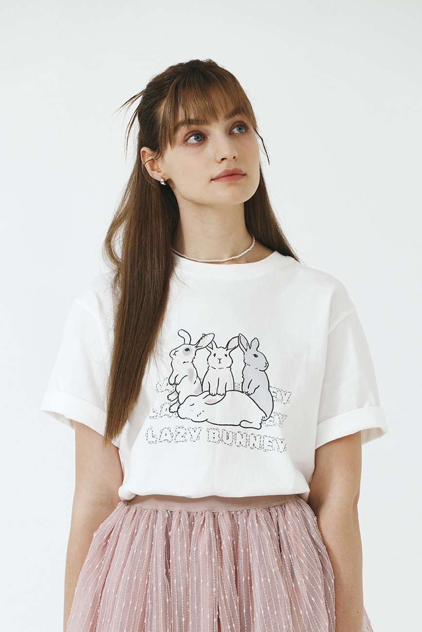 Tシャツ・カットソー Lazy Bunny Digital Printing T-shirt_White Lazy Bunny Digital Printing T-shirt_White - Julianne Daisy