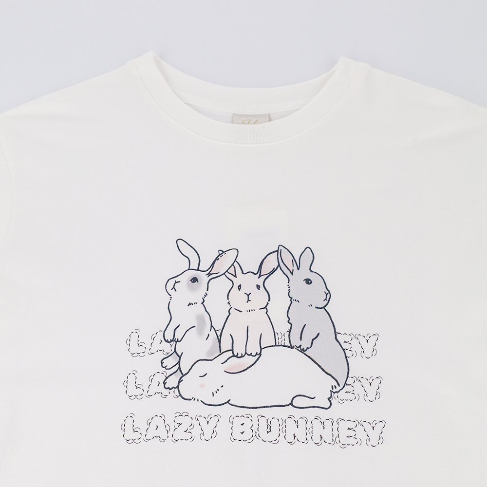 Tシャツ・カットソー Lazy Bunny Digital Printing T-shirt_White Lazy Bunny Digital Printing T-shirt_White - Julianne Daisy
