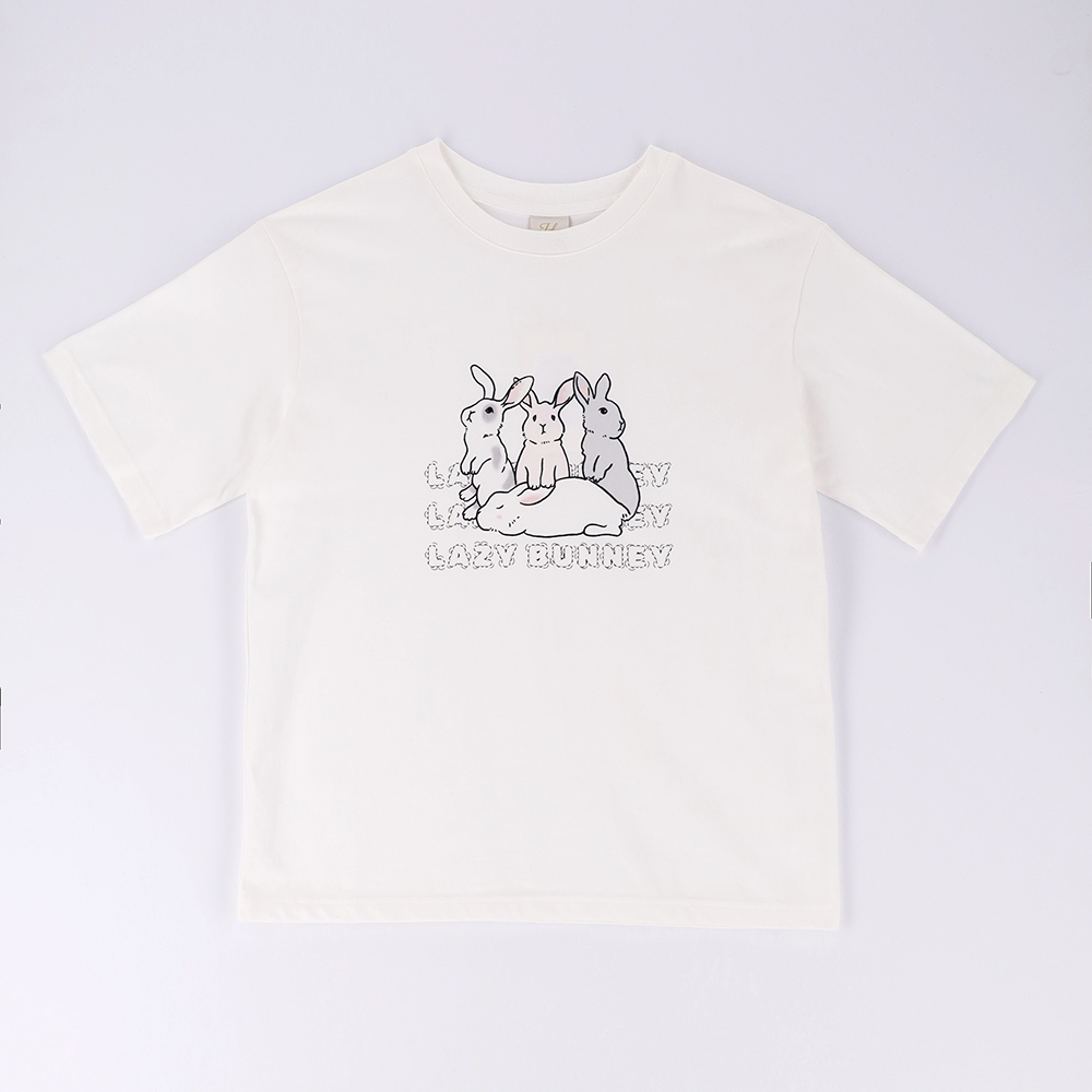 Tシャツ・カットソー Lazy Bunny Digital Printing T-shirt_White Lazy Bunny Digital Printing T-shirt_White - Julianne Daisy