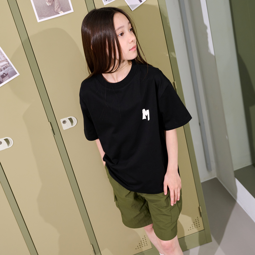 드림 M 블랙 세미 오버핏 아동 주니어 반팔 티셔츠