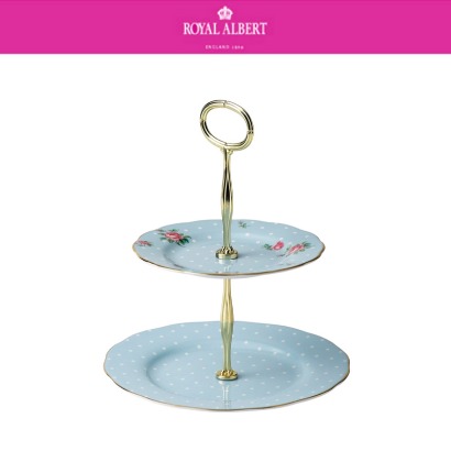 [해외] 로얄알버트 폴카 블루 Polka Blue Vintage 2-Tier Cake Stand 관부가세 포함