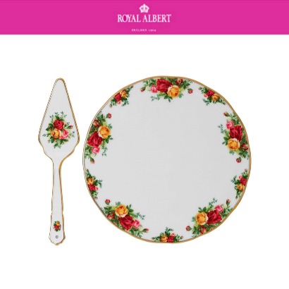 [해외] 로얄알버트 황실장미 Old Country Roses Cake Plate &amp; Server (1set / 2pc) 관부가세 포함