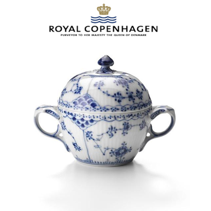 [해외] 로얄코펜하겐 Blue Fluted Half Lace Sugar bowl &amp; cover, 6.75 Ounce