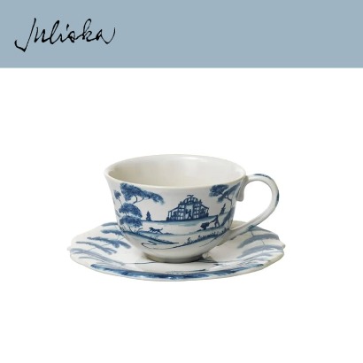 Juliska 컨트리 이스테이트 Country Estate Tea/Coffee &amp; Saucer - Delft Blue (1set / 2pc) 8 oz (0.2 L) &amp; 7 in (18*18cm) 관부가세 포함