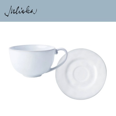 Juliska 코티디앵 Quotidien Tea/Coffee Cup &amp; Saucer - White Truffle (4set / 8pc) 10 oz (0.3L) &amp; 7 in (18*18cm) 관부가세 포함