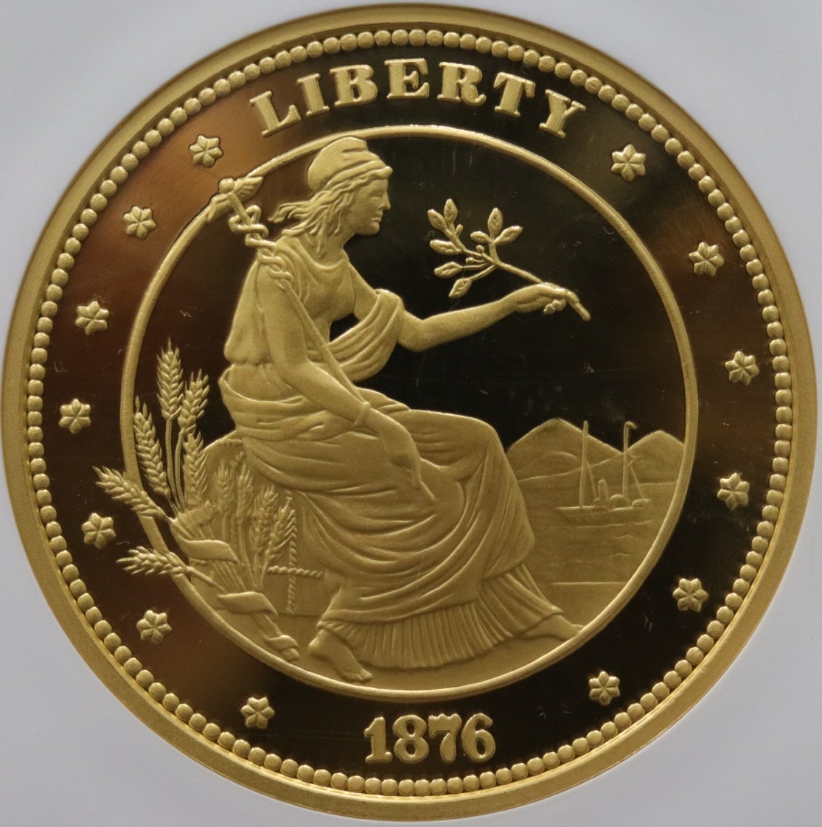 미국 2007년 화폐디자이너 &quot;조지 T 모건&quot; 1876년 $100 이글 프로토 타입 기념 5oz 금메달 NGC 인증