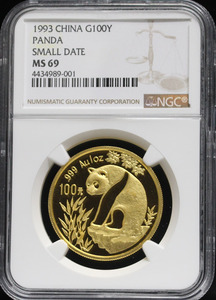 중국 1993년 팬더 - 스몰 데이트 1oz 금화 NGC 69등급