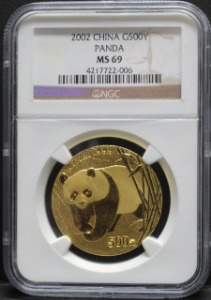 중국 2002년 팬더 1oz 금화 NGC 69등급