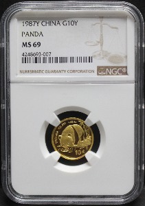 중국 1987년 팬더 1/10oz 금화 NGC 69등급