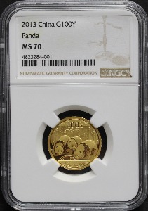 중국 2013년 팬더 1/4oz 금화 NGC 70등급