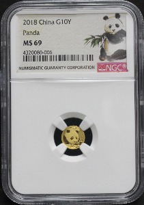 중국 2018년 팬더 1g (구, 1/20oz) 금화 NGC 69등급