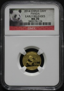 중국 2014년 팬더 1/10oz 금화 NGC 70등급