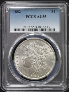 미국 1882년 1$ 모건 달러 준미사용 은화 PCGS 55등급