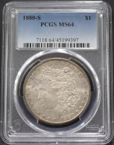 미국 1880년 1$ 모건 달러 미사용 은화 PCGS 64등급