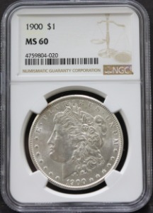 미국 1900년 1$ 모건 달러 미사용 은화 NGC 60등급