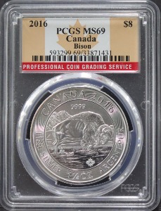 캐나다 2016년 바이슨 (미국 들소, 버팔로) 1.25oz (1 1/4oz) 은화 PCGS 69등급