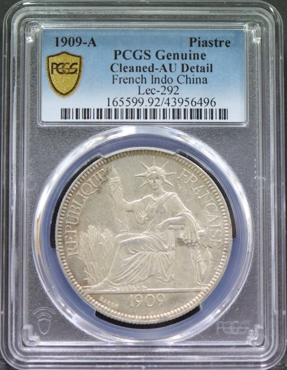 인도차이나 1909년 1피아스터 통용 은화 PCGS AU Detail