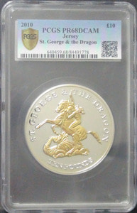 저지 아일랜드 2010년 용 사냥하는 브리타니아 도안 5oz 은화 PCGS 68등급