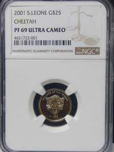 시에라리온 2001년 치타 1/10oz 금화 NGC 69등급 