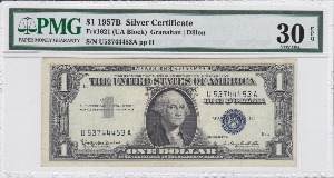 미국 1957년 1달러 은태환권 (Silver Certificate) PMG 30등급