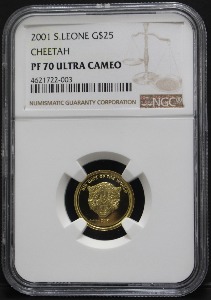 시에라리온 2001년 치타 1/10oz 금화 NGC 70등급