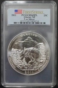 미국 2011년 몬태나 주 글레이셔 국립공원 (Glacier) 5oz 은화 PCGS 69등급