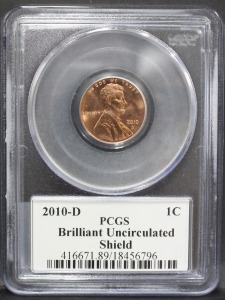 미국 2010년 1센트 미사용 주화 PCGS 인증 (디자이너 사인 라벨)