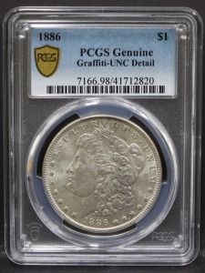 미국 1886년 1$ 모건 달러 미사용 은화 PCGS UNC DETAILS