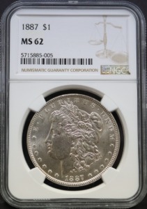 미국 1887년 1$ 모건 달러 미사용 은화 NGC 62등급