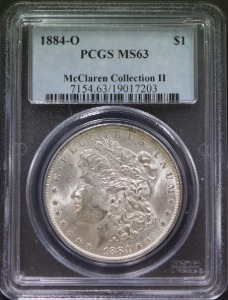 미국 1884년 1$ 모건 달러 미사용 은화 PCGS 63등급 (&quot;O&quot; 마크)