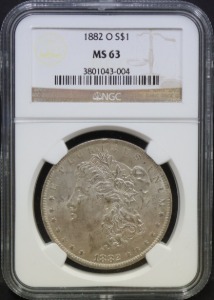 미국 1882년 1$ 모건 달러 미사용 은화 NGC 63등급 (&quot;O&quot; 마크)