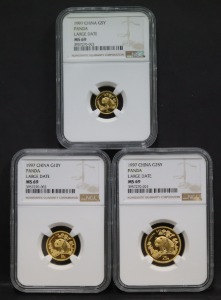 중국 1997년 팬더 - 라지 데이트 1/4, 1/10, 1/20oz 금화 3종 NGC 69등급