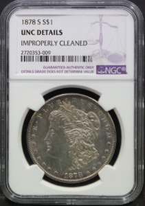 미국 1878년 1$ 모건 달러 미사용 은화 NGC UNC DETAILS