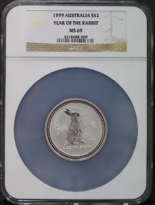 호주 1999년 토끼의해 2oz 은화 NGC 69등급 (초판)