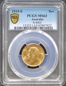 호주 1915년 조지 5세 소버린 미사용 금화 (시드니 민트) PCGS 63등급