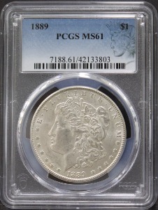 미국 1889년 1$ 모건 달러 미사용 은화 PCGS 61등급