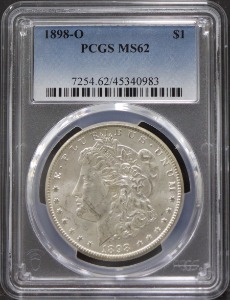 미국 1898년 1$ 모건 달러 미사용 은화 PCGS 62등급