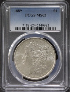 미국 1889년 1$ 모건 달러 미사용 은화 PCGS 62등급