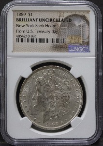 미국 1889년 1$ 모건 달러 미사용 은화 NGC BU UNC 등급 (뉴욕 은행 라벨, New York Bank Hoard)