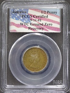 자메이카 1965년 하프 페니 동화 PCGS 인증 (911 테러 세계무역센터 추모 인증 주화)