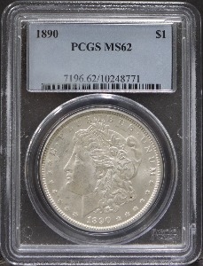 미국 1890년 1$ 모건 달러 미사용 은화 PCGS 62등급