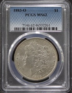 미국 1883년 1$ 모건 달러 미사용 은화 PCGS 62등급 (&quot;O&quot; 마크)