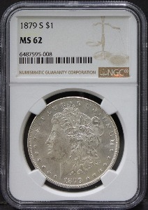 미국 1879년 1$ 모건 달러 미사용 은화 NGC 62등급