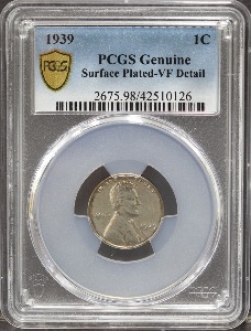 미국 1939년 1센트 도금 주화 PCGS VF Detail