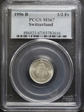 스위스 근대전 1956년 1/2프랑 은화 PCGS 67등급