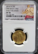 미국 2016년 스탠딩 리버티 쿼터 100주년 기념 1/4oz 금화 NGC 70등급