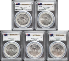 호주 2016년 캥거루 1oz 은화 5개 일괄 PCGS 70등급