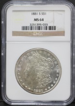 미국 1881년 1$ 모건 달러 미사용 은화 NGC 64등급