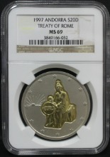 안도라 1997년 로마조약 (Treaty of Rome) 금 1.6g 삽입 은화 NGC 69등급